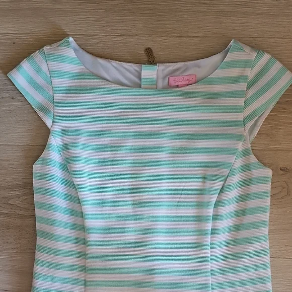 Lilly Pulitzer Mint and Pink Striped Cap-Sleeve Shift Dress - Picture 5 of 11